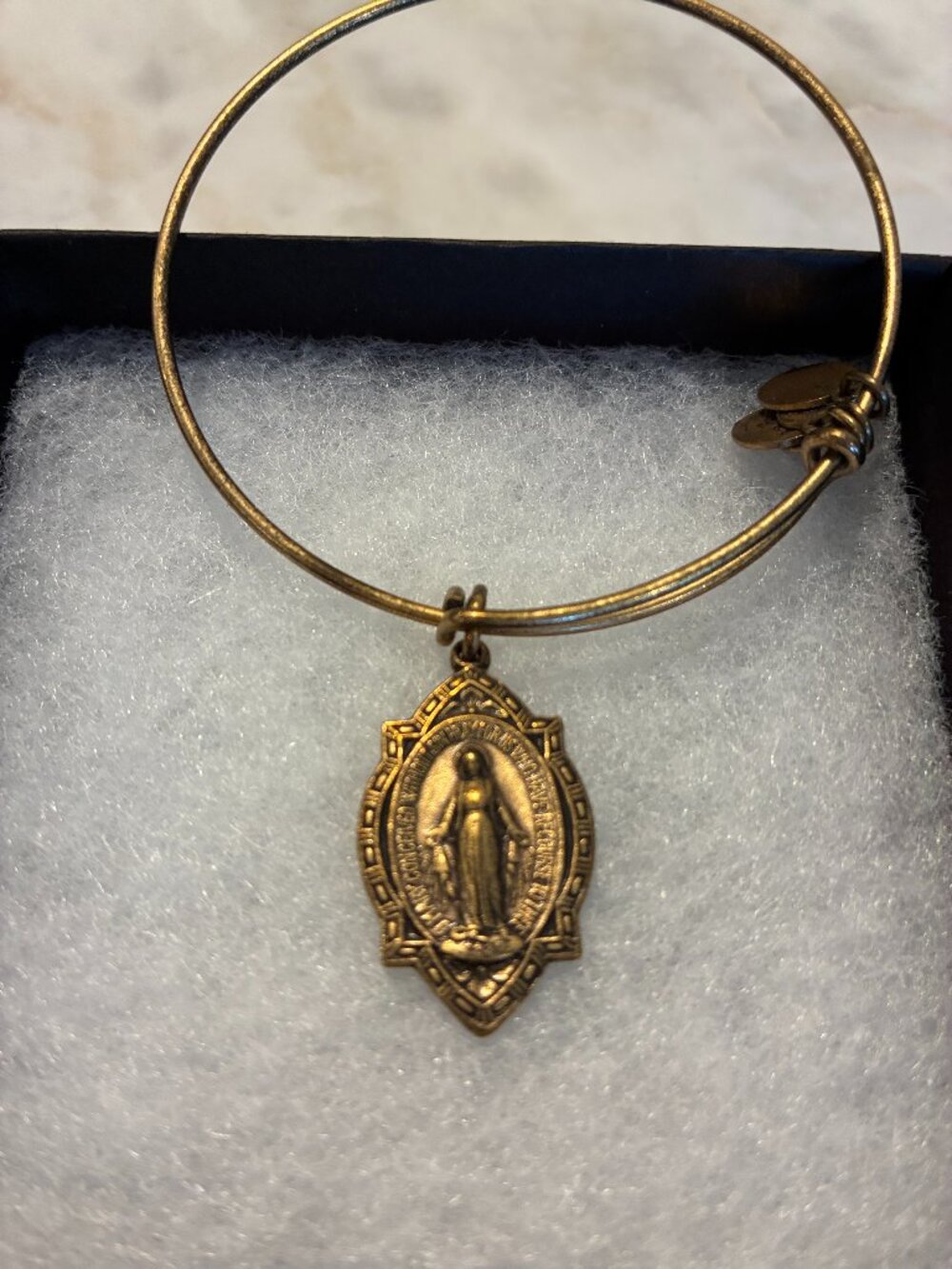 Alex And Ani Mother Mary Charm Bangle Bracelet Brass Gold Tone "Pray for Us"